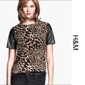 [h&m] Leopard Print Faux Leather Sleeve Top US 8